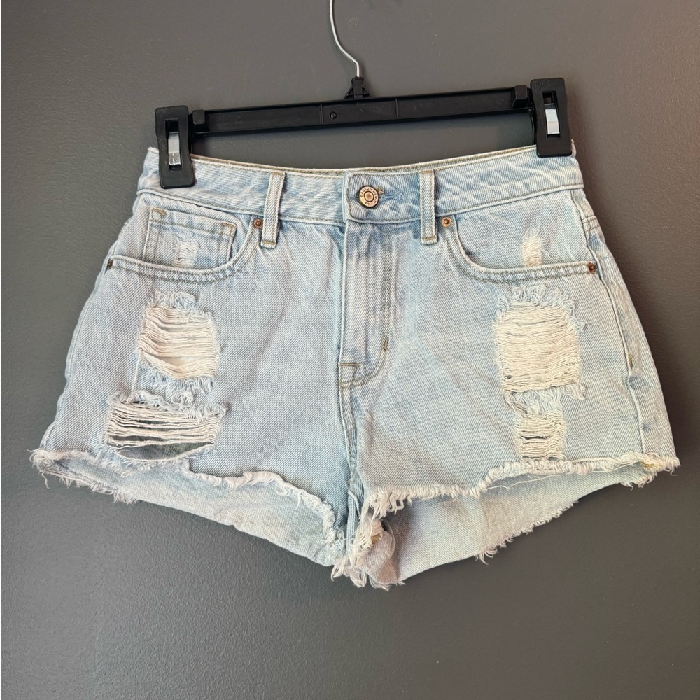 Pac Sun High Rise Festival Ripped Short Denim Jean Shirts. Size 24.